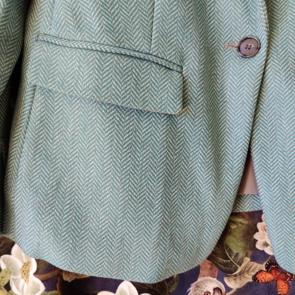 Loft turquoise tweed wool blazer w grey lining - Picture 2 of 7